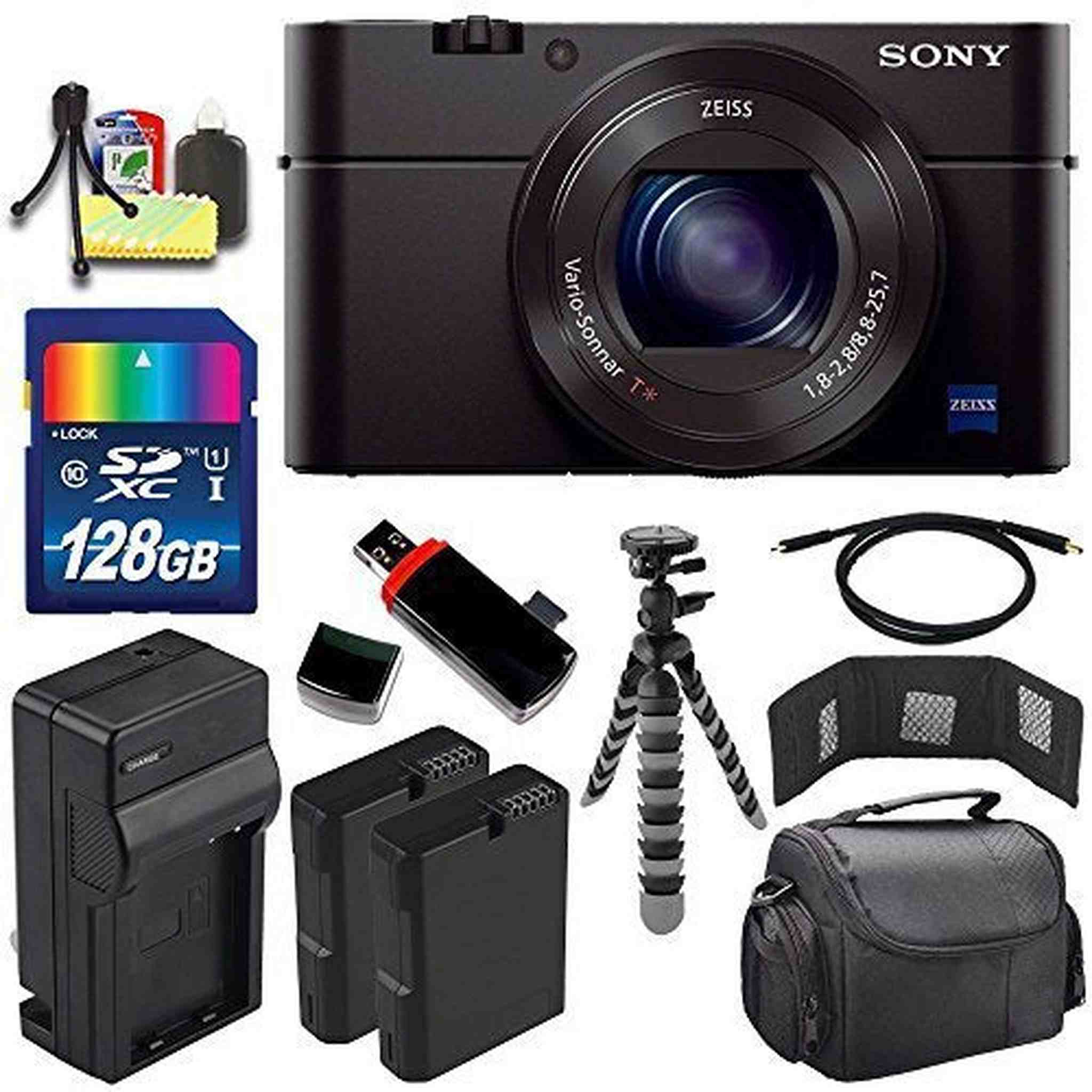 Sony Cyber-shot DSC-RX100M3 Digital Camera + Extra battery + Charger + 128GB Bundle 9 - International Version No Warran
