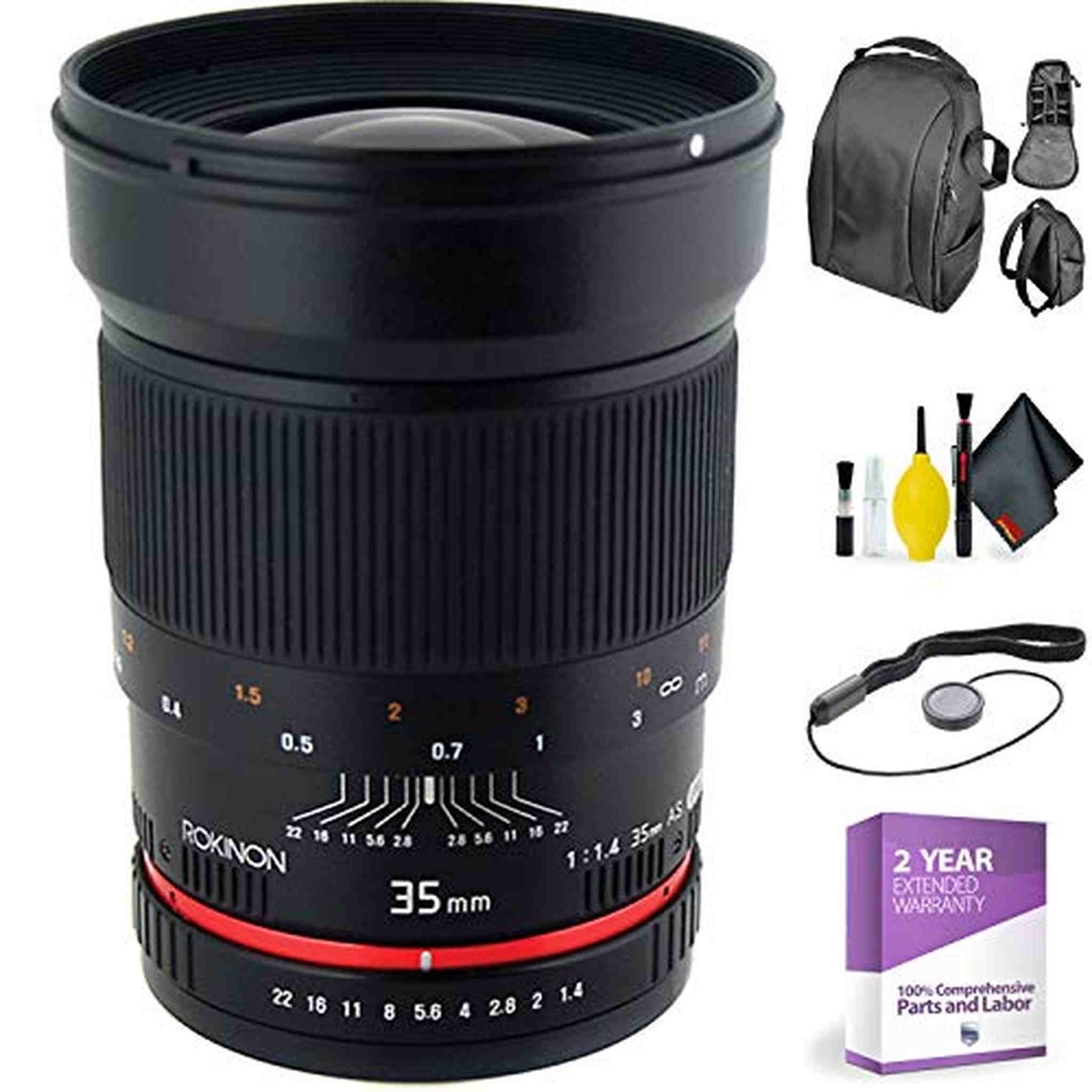 ROKINON 35 1.4 Lens for Olympus + Deluxe Lens Cleaning Kit Bundle