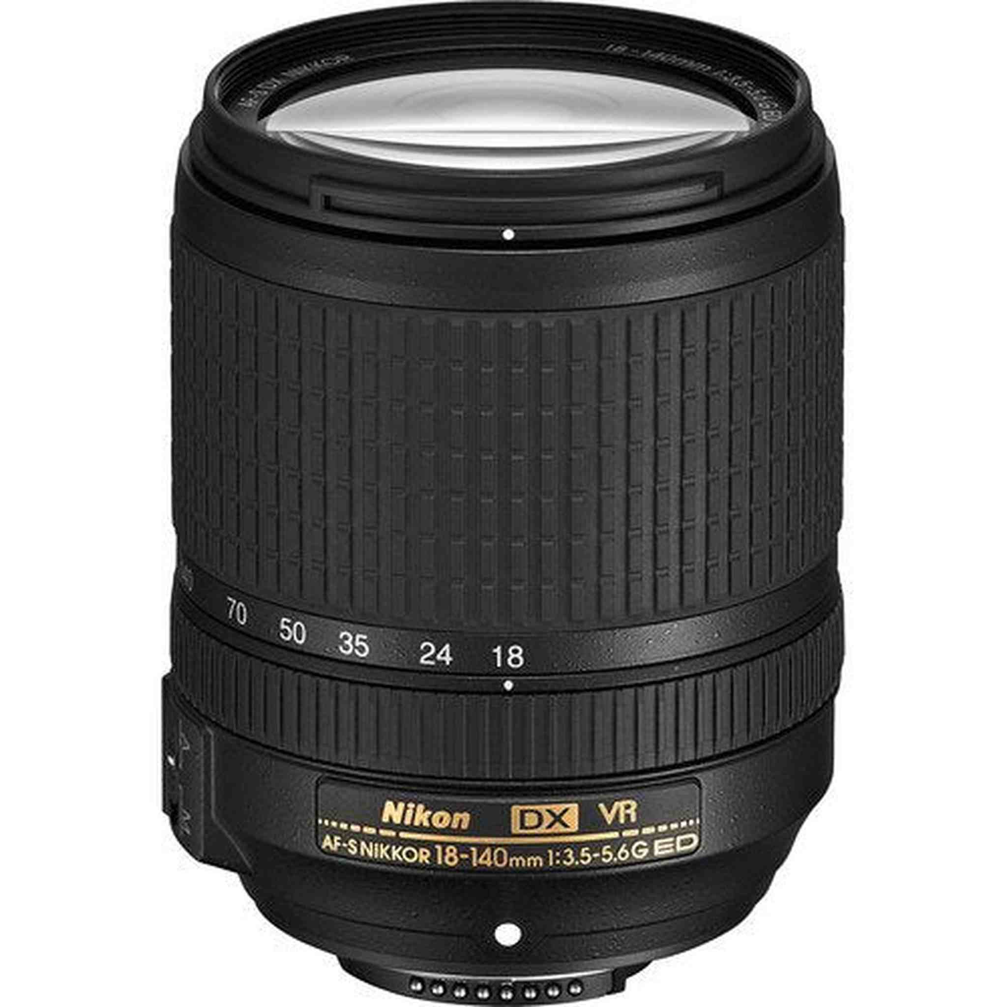 NIKON 18-140MM F/3.5-5.6G ED AF-S DX VR Lens with 1 Year Warranty, Sandisk 64GB Memory, Portable LED Light, and Deluxe P