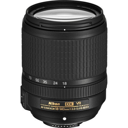 NIKON 18-140MM F/3.5-5.6G ED AF-S DX VR Lens with Sandisk 64 GB Memory Card, Deluxe Backpack for Camera + Video and 12 i