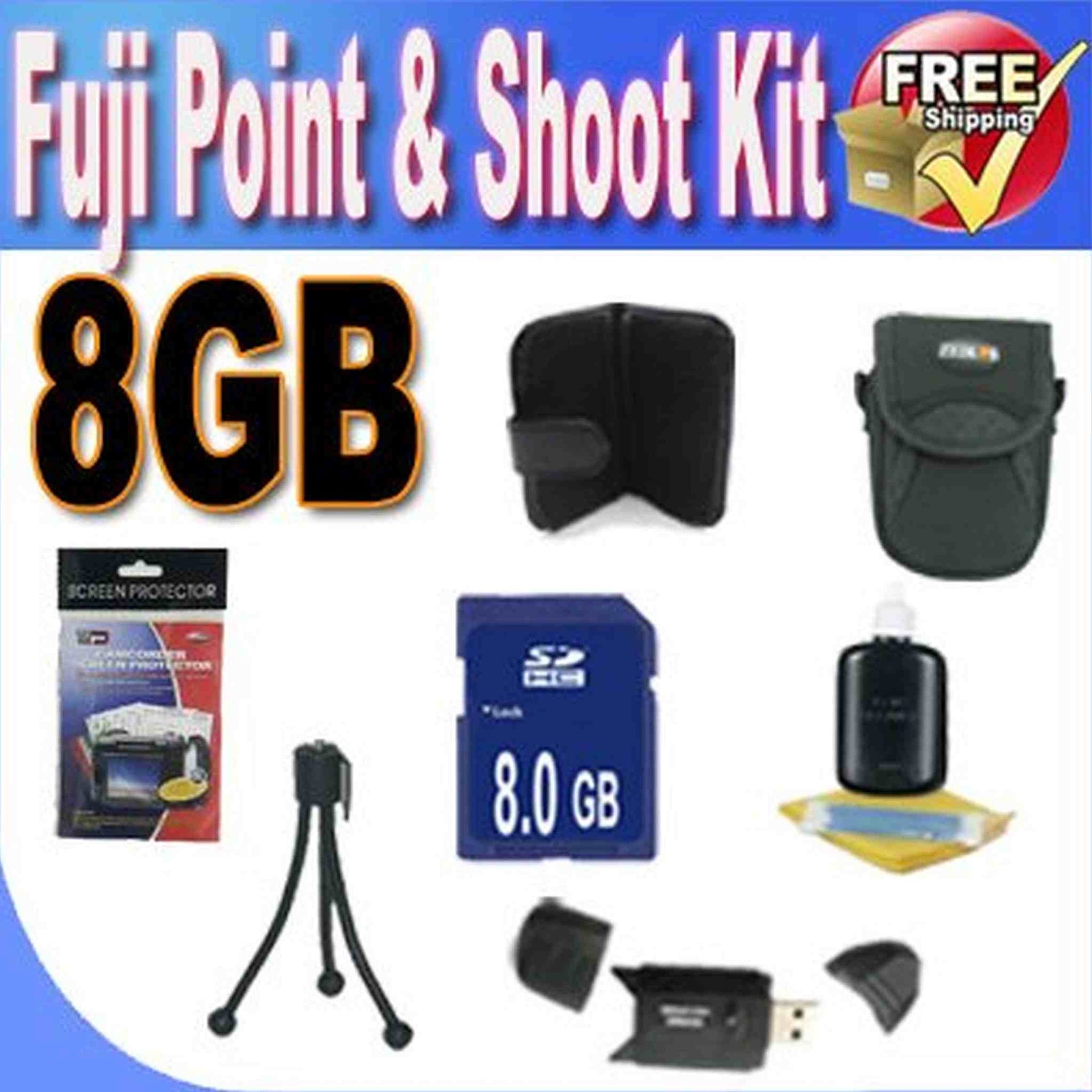 Fuji Point & Shoot Accessory Saver Bundle! 8GB SDHC Memory + USB Card Reader + Memory Card Wallet + Deluxe Camera Case w/Strap + Lcd Screen Protectors + Mini Tripod + Accessory Saver Bundle!