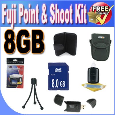 Fuji Point & Shoot Accessory Saver Bundle! 8GB SDHC Memory + USB Card Reader + Memory Card Wallet + Deluxe Camera Case w/Strap + Lcd Screen Protectors + Mini Tripod + Accessory Saver Bundle!