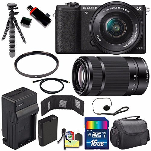 Sony Alpha a5100 Mirrorless Digital Camera with 16-50mm Lens Black + Sony E 55-210mm f/4.5-6.3 OSS E-Mount Lens 16GB B