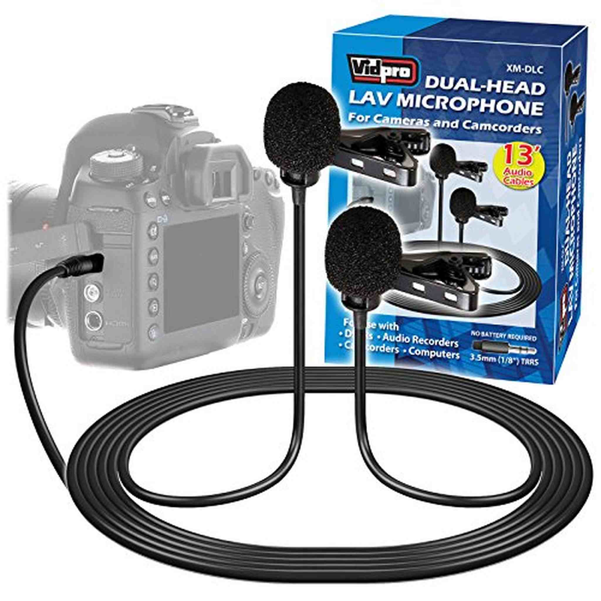 Vidpro XM-DLC Dual-Head Interview Lavalier Microphone for DSLR Cameras & Camcorders VidPro
