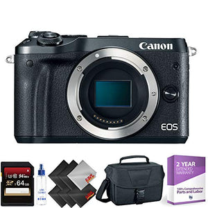 Canon EOS M6 Mirrorless Digital Camera Body Only, Black + 64GB Memory Card + 1 Year Warranty