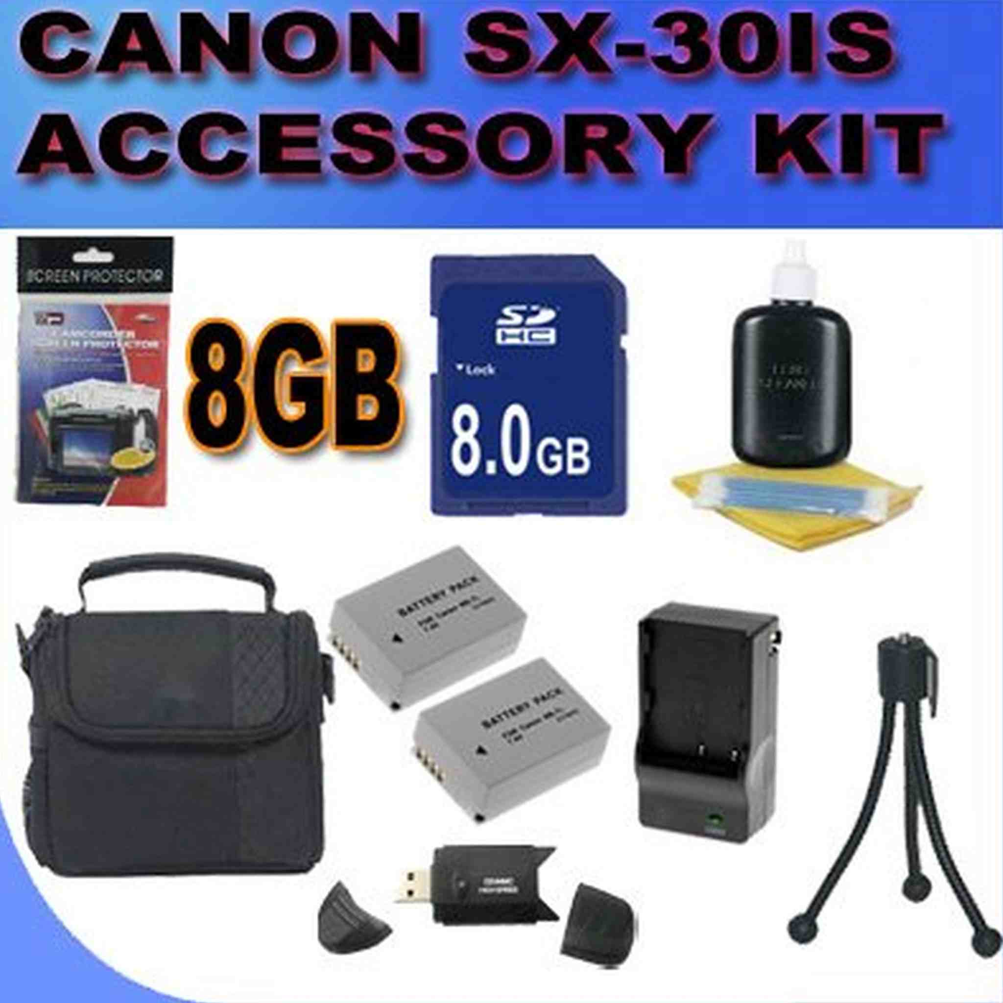 BigVALUEInc Accessory Saver Bundle Kit for Canon Powershot SX30IS SX30 SX-30IS Digital Camera 8GB SDHC Card, Card Reader