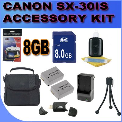 BigVALUEInc Accessory Saver Bundle Kit for Canon Powershot SX30IS SX30 SX-30IS Digital Camera 8GB SDHC Card, Card Reader