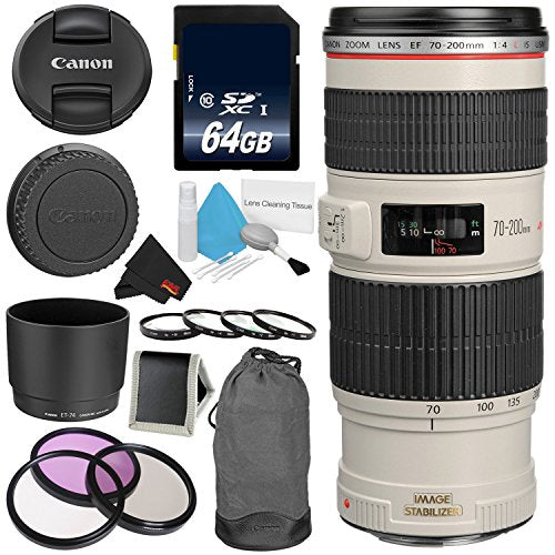 Canon EF 70-200mm f/4L IS USM Telephoto Zoom Lens Bundle for Canon SLR Digital Cameras Intl Model - Pro