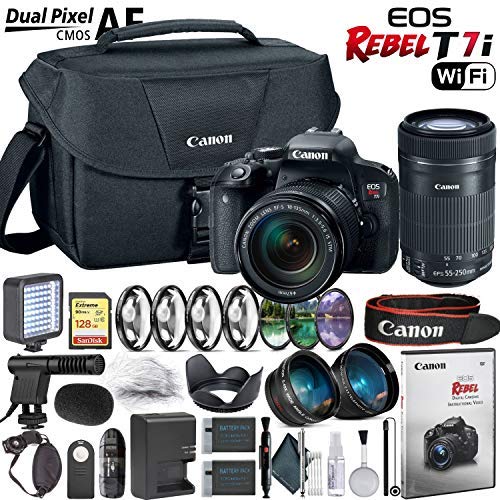 Canon EOS Rebel T7i DSLR Camera with Canon 18-135mm & 55-250mm STM Lenses Advanced Kit