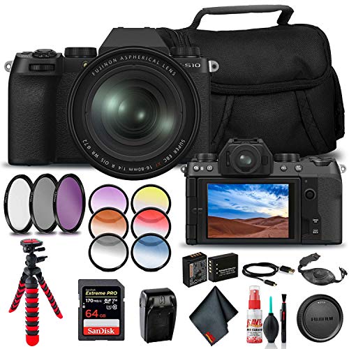 FUJIFILM X-S10 Mirrorless Digital Camera W/ 16-80mm Lens + Filter Kit + More