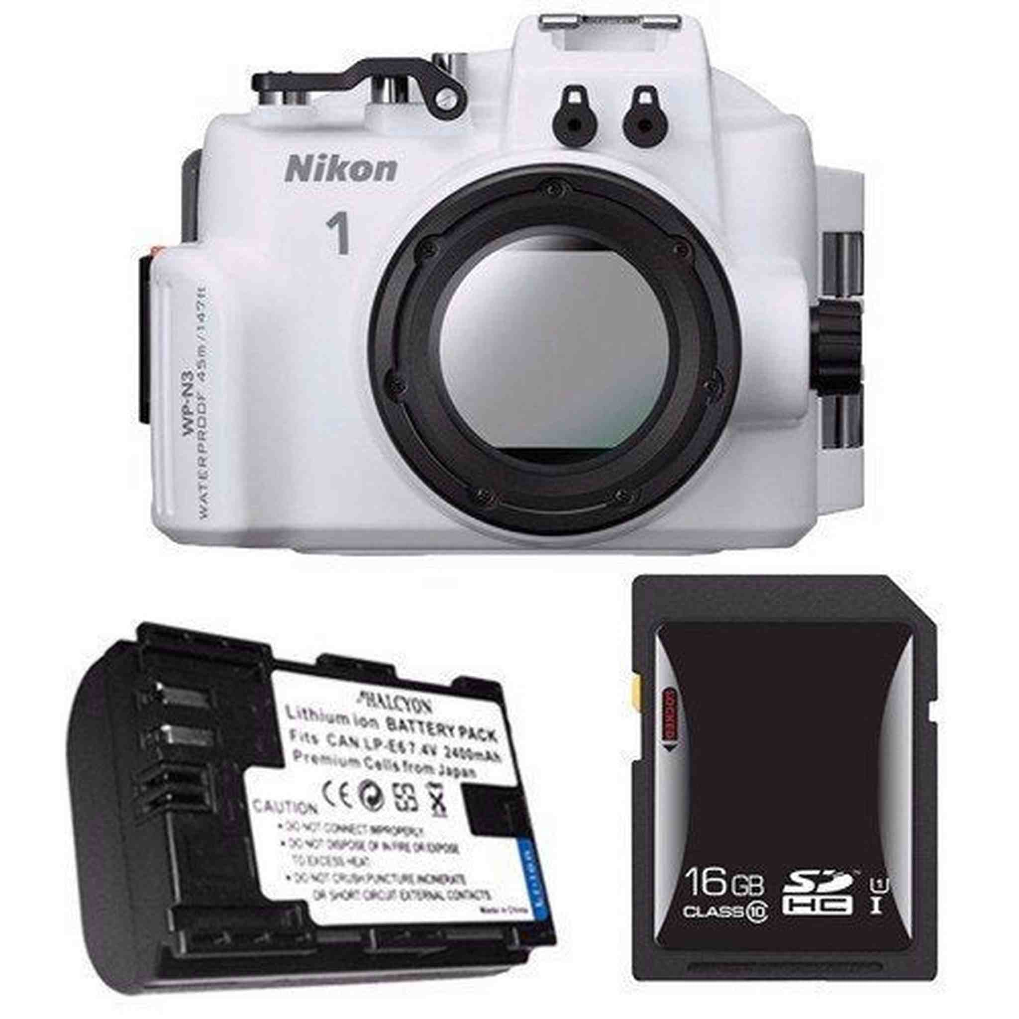 Nikon WP-N3 Waterproof Housing for Nikon 1 J4 or S2 Camera and NIKKOR 11-27.5mm or 10-30mm Lens + EN-EL22 Battery + 16GB SDHC Card Saver