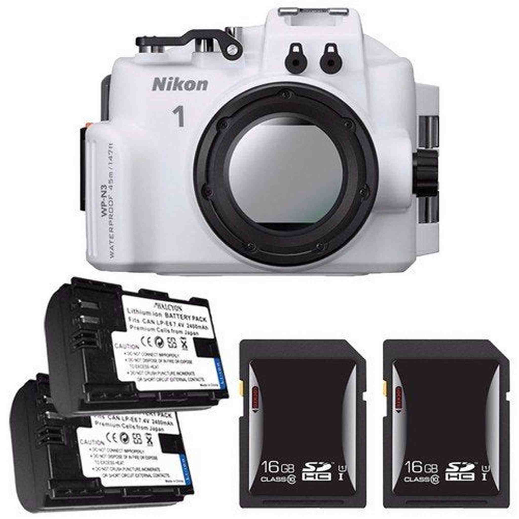 Nikon WP-N3 Waterproof Housing for Nikon 1 J4 or S2 Camera and NIKKOR 11-27.5mm or 10-30mm Lens + EN-EL22 Battery + 16GB SDHC Card Saver Bundle