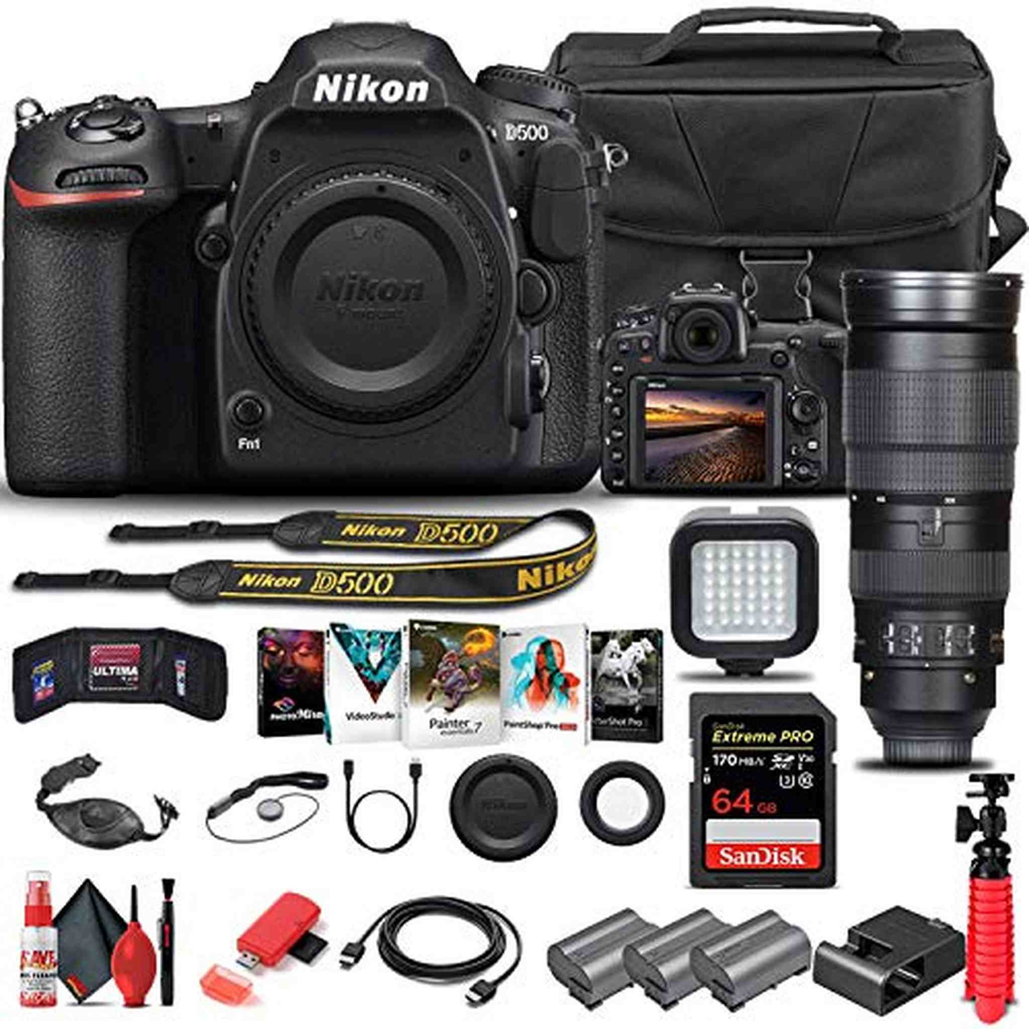 Nikon D500 DSLR Camera Body Only 1559 W/ Nikon 200-500mm Lens - Advanced Bundle - Reconditioned Nikon