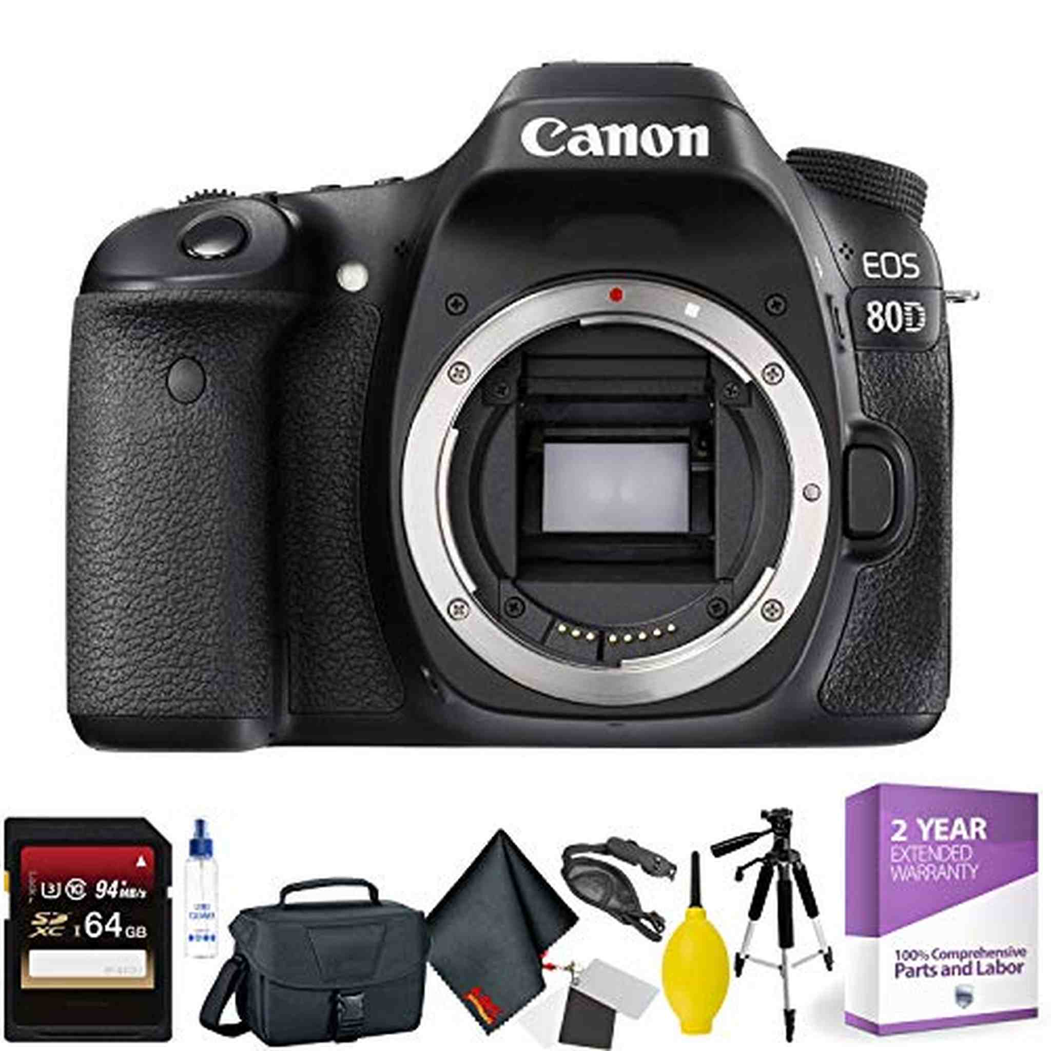 Canon EOS 80D DSLR Camera Body Only + 64GB Memory Card + Mega Accessory Kit + 1 Year Warranty