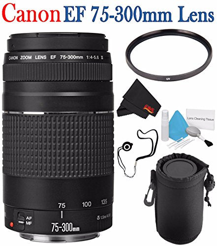 Canon EF 75-300mm f/4-5.6 III Telephoto Zoom Lens 6473A003 + 58mm UV Filter + Lens Cap Keeper + Deluxe Lens Pouch Bundle