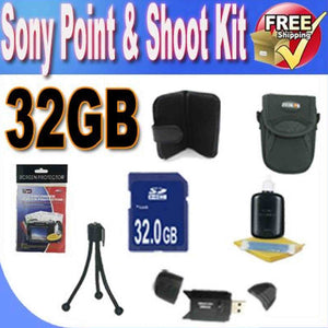 Sony Point & Shoot Accessory Saver Bundle! 32GB SDHC Memory + USB Card Reader + Memory Card Wallet + Deluxe Camera Case w/Strap + Lcd Screen Protectors + Mini Tripod + Accessory Saver Bundle!