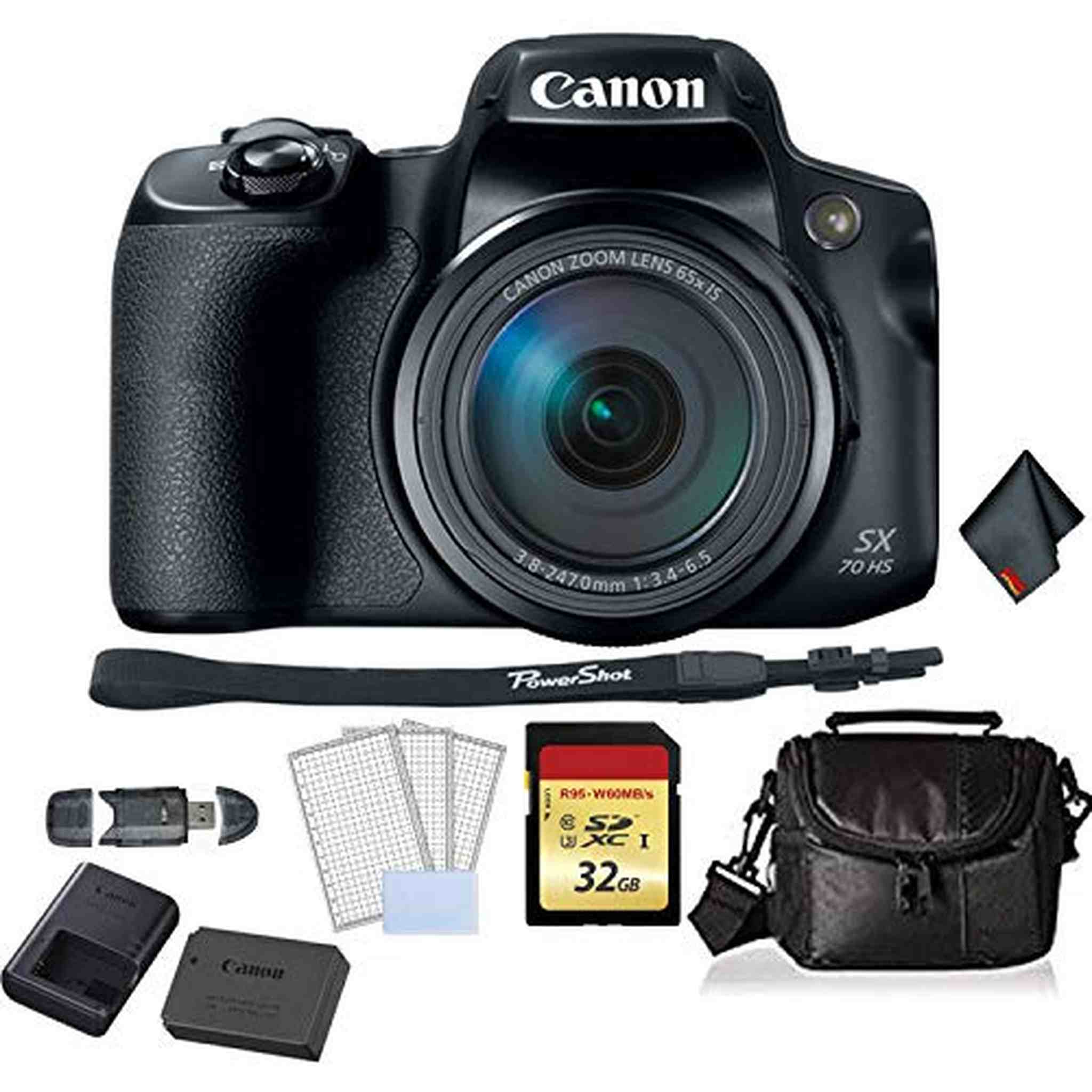 Canon PowerShot SX70 HS Digital Camera Bundle with 32GB Memory Card + SD Card USB Reader + LCD Screen Protectors and Mor