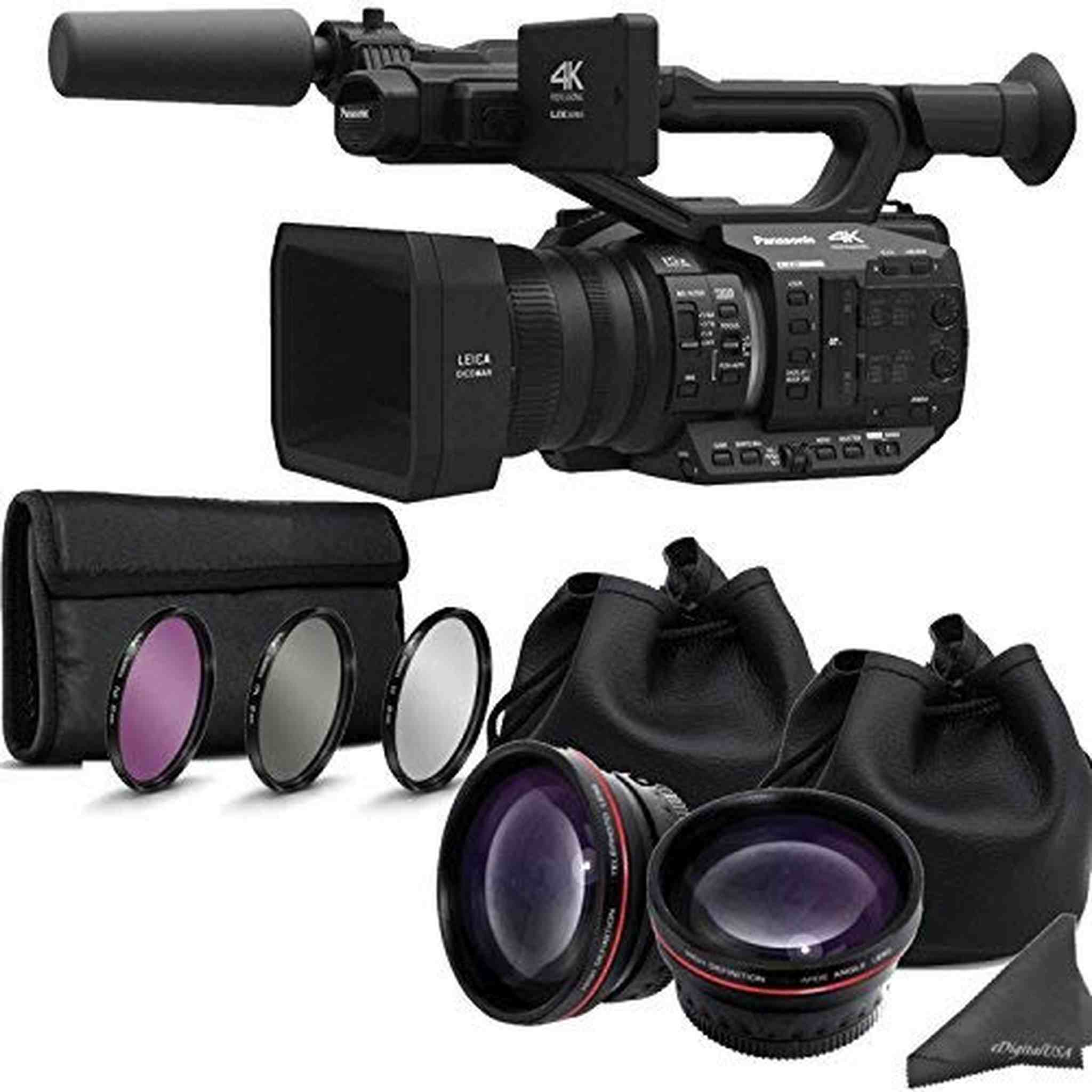 Panasonic AG-UX90 4K/HD Professional Camcorder with Dual Auxiliary Lens Bundle & eDig Maintenance it