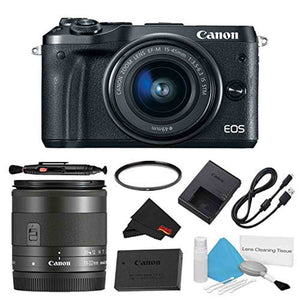 Canon EOS M6 Mirrorless Digital Camera with 15-45mm Lens Black Basic Bundle w/Bonus EF-M 11-22MM Lens - International Canon