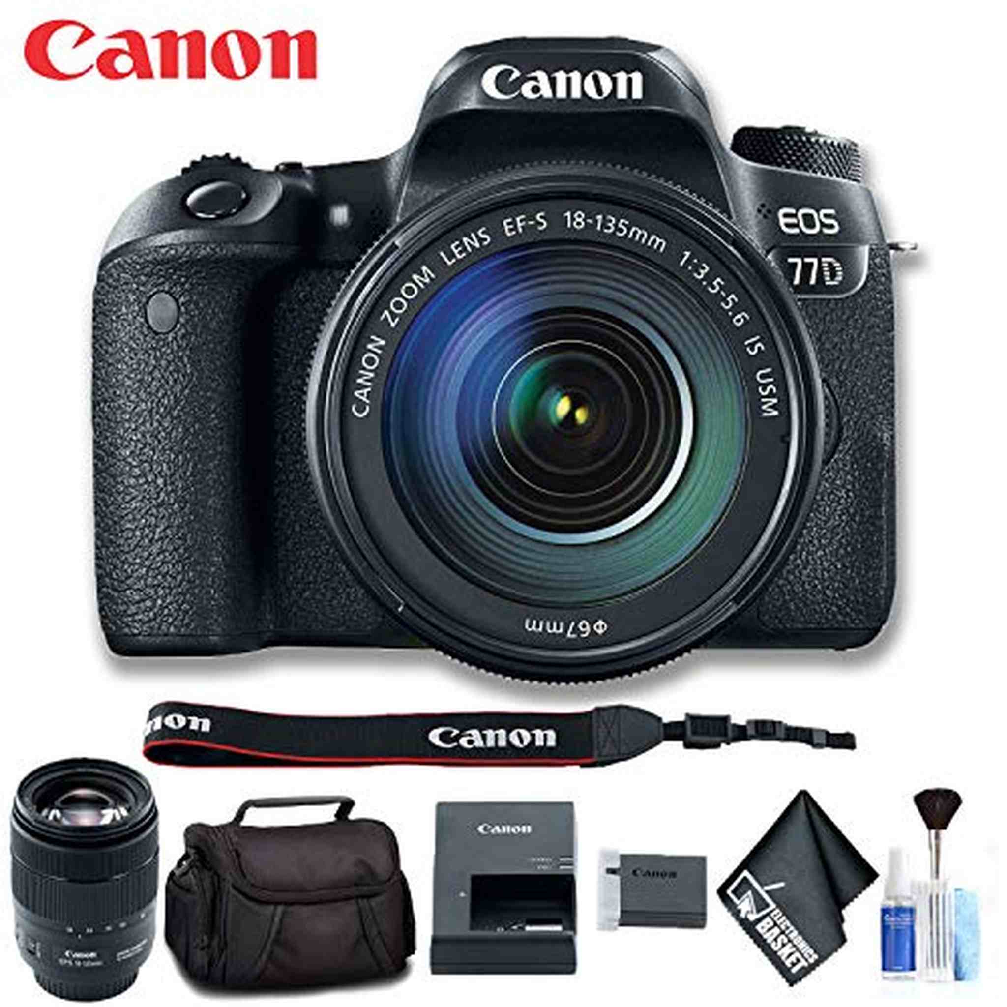 Canon EOS 77D DSLR Camera with 18-135mm USM Lens Intl Model Standard Bundle