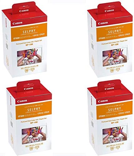 Canon Color Ink/Paper Set, For Use With SELPHY CP910/CP820/CP1200, RP-108 4-Pack