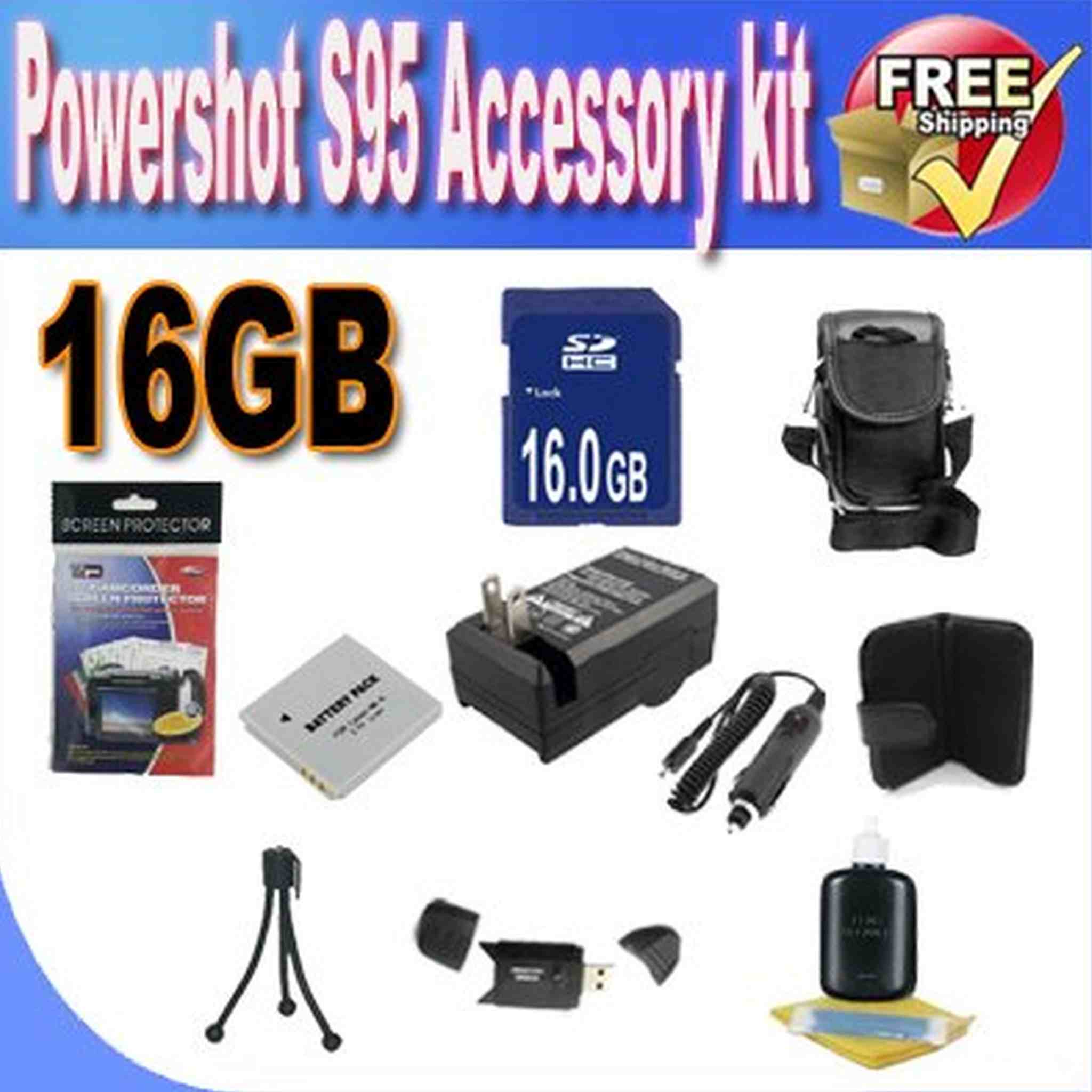 PowerShot S95 Accessory Saver Bundle! 16GB SDHC Memory + Extended Life Battery + Ac/Dc Rapid Charger + USB Card Reader + Memory Card Wallet + Deluxe Camera Case + Accessory Saver Bundle! !