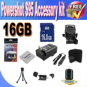 PowerShot S95 Accessory Saver Bundle! 16GB SDHC Memory + Extended Life Battery + Ac/Dc Rapid Charger + USB Card Reader + Memory Card Wallet + Deluxe Camera Case + Accessory Saver Bundle! !