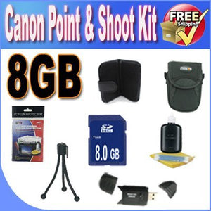Canon PowerShot Accessory Saver Bundle! 8GB SDHC Memory + USB Card Reader + Memory Card Wallet + Deluxe Camera Case w/Strap + Lcd Screen Protectors + Mini Tripod + Accessory Saver Bundle!