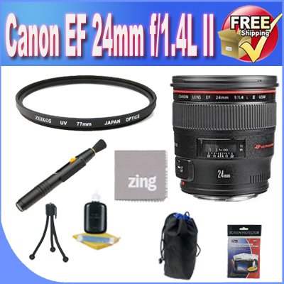 Canon EF 24mm f/1.4 L USM II Wide Angle Lens + UV Filter + Lens Case + Zing MicroFiber Cleaning Cloth + Lens Pen Cleaner + Lens Accessory Saver Bundle