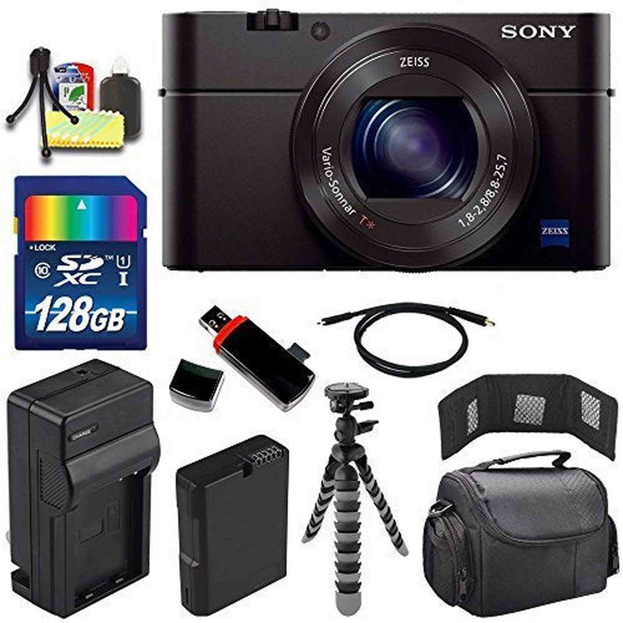 Sony Cyber-shot DSC-RX100M3 Digital Camera + Extra battery + Charger + 128GB Bundle 7 - International Version No Warran