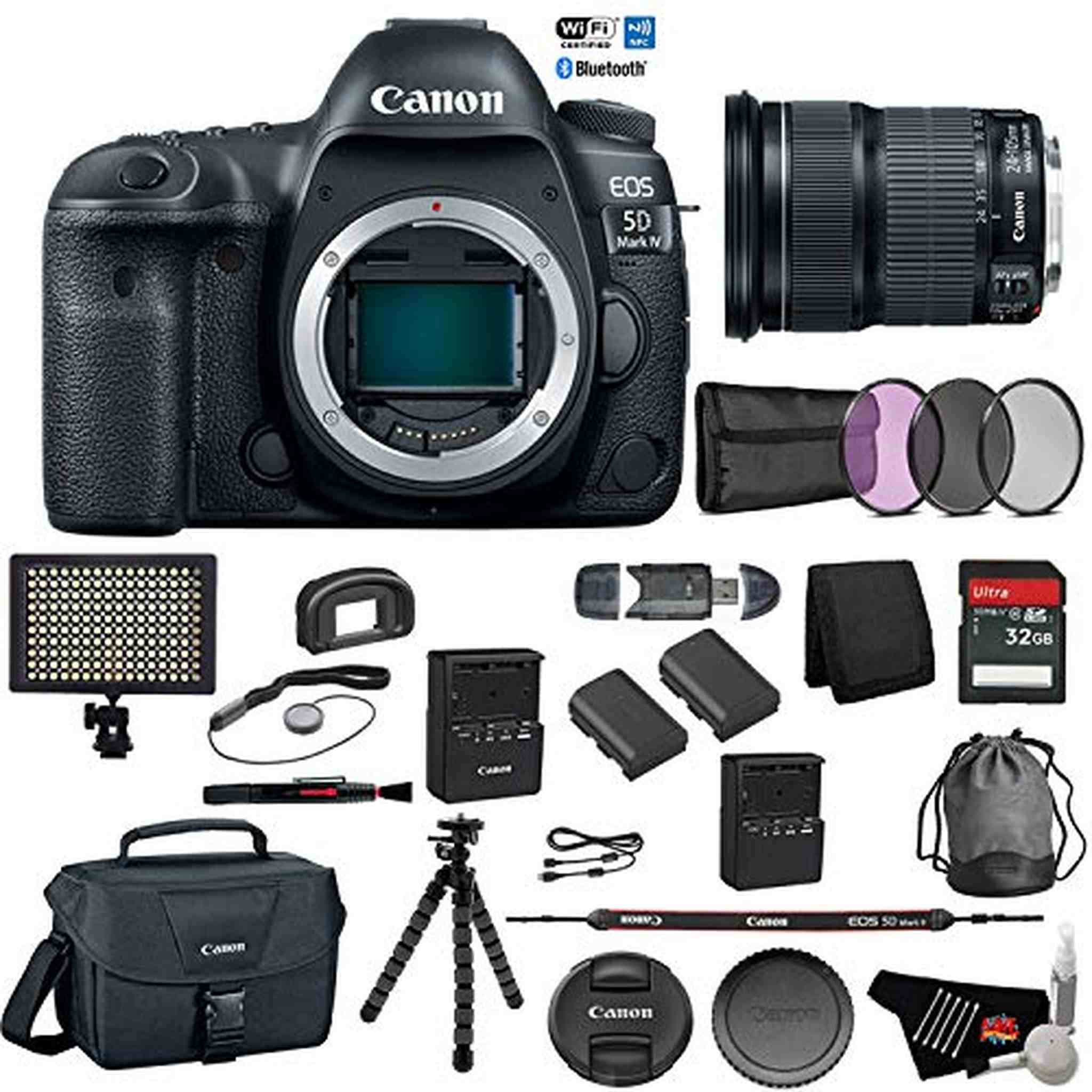 Canon EOS 5D Mark IV Full Frame DSLR Camera Body - Bundle with Canon EF 24-105mm f/3.5-5.6 is STM Lens + Tripod + LED Li Canon