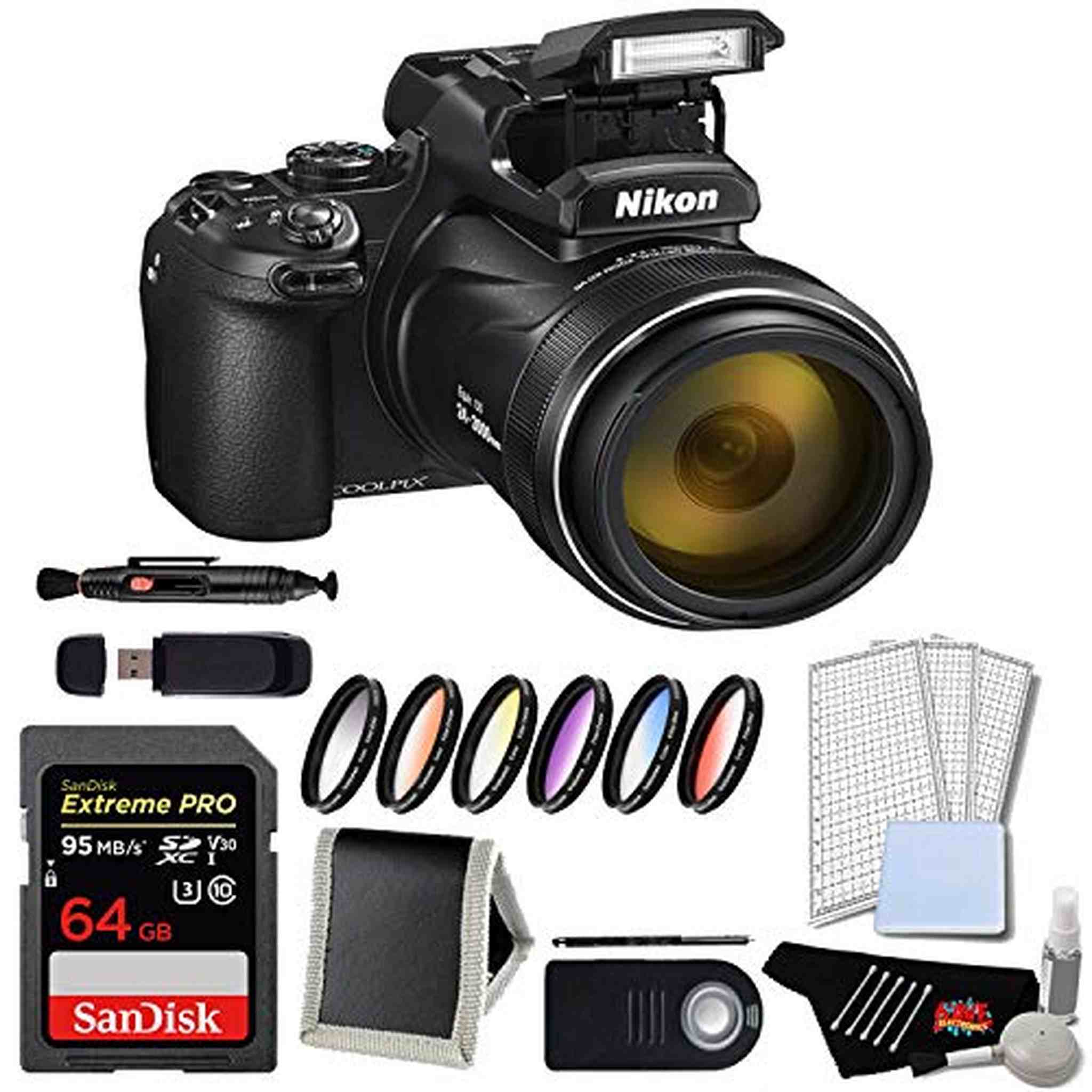 Nikon Coolpix P1000 Digital Camera Advanced Bundle w/ 64GB Memory Card and 6 Piece Filter Kit International Model Nikon