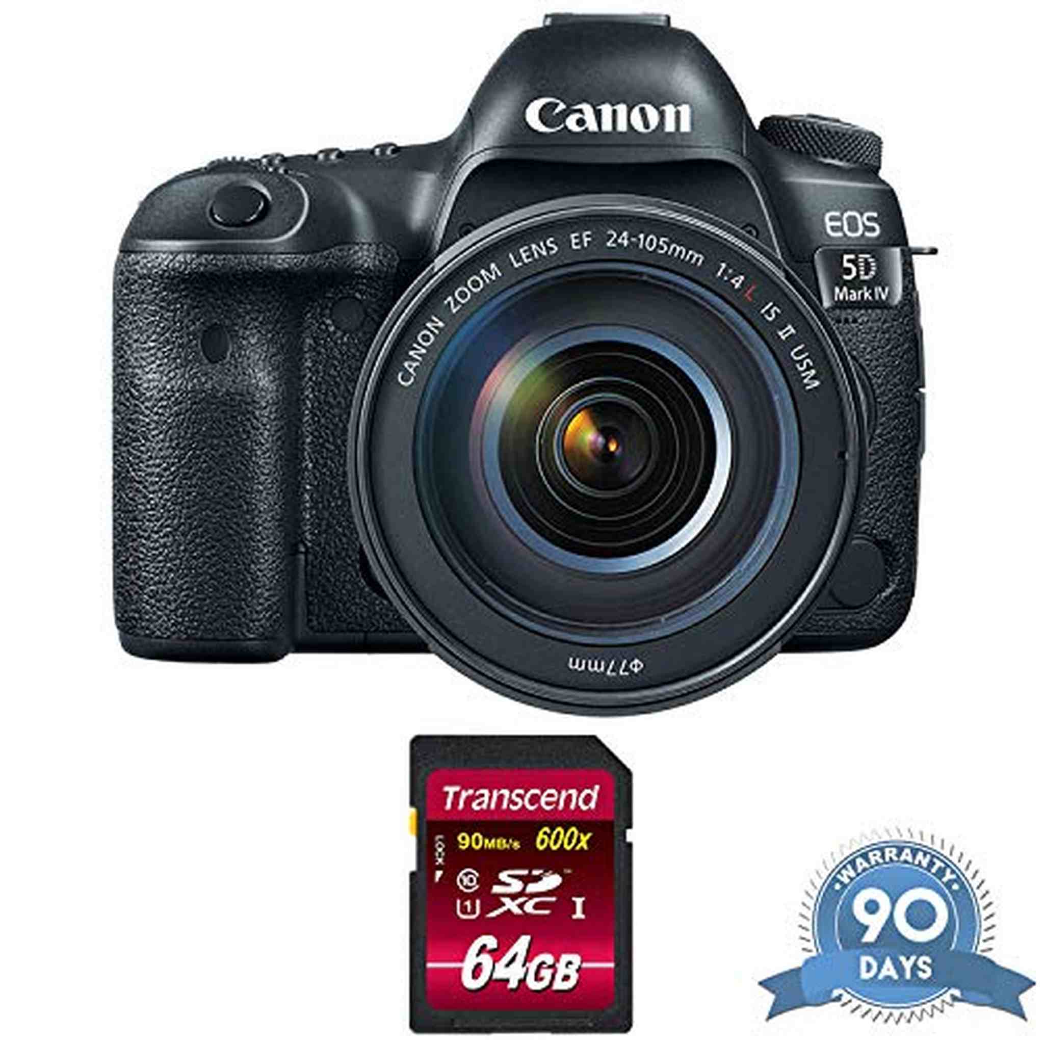 Canon EOS 5D Mark IV DSLR Camera with 24-105mm f/4L II Lens with Memory Card - Renewed - Like New Canon