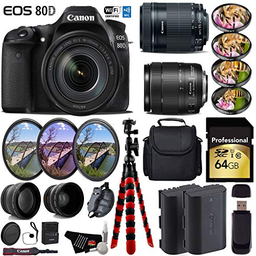 Canon EOS 80D DSLR Camera + 18-135mm STM Lens & 55-250mm is STM Lens + UV FLD CPL Filter Kit + 4 PC Macro Kit Ultimate Bundle