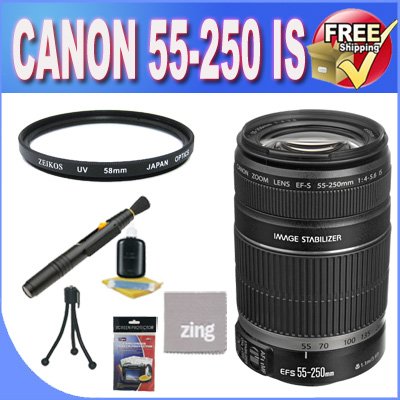 Canon 55-250 Lens EF-S is 4-5.6 + UV Filter + Lens Pen Cleaner + Microfiber Cleaning Cloth + Accessory Saver Bundle!. I