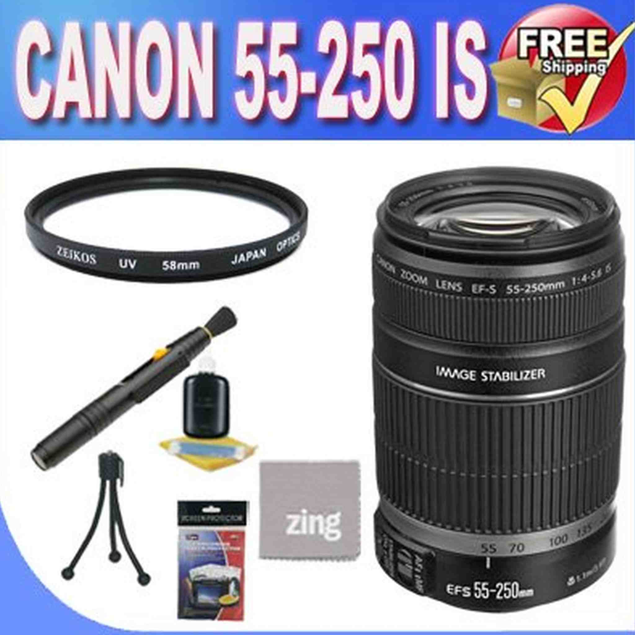 Canon 55-250 Lens EF-S is 4-5.6 + UV Filter + Lens Pen Cleaner + Microfiber Cleaning Cloth + Accessory Saver Bundle!. I