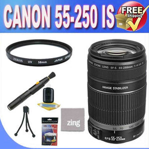 Canon 55-250 Lens EF-S is 4-5.6 + UV Filter + Lens Pen Cleaner + Microfiber Cleaning Cloth + Accessory Saver Bundle!. I