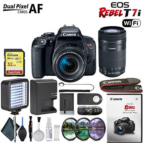 Canon EOS Rebel T7i DSLR Camera with 18-55mm & 55-250mm STM Lenses Starters Kit