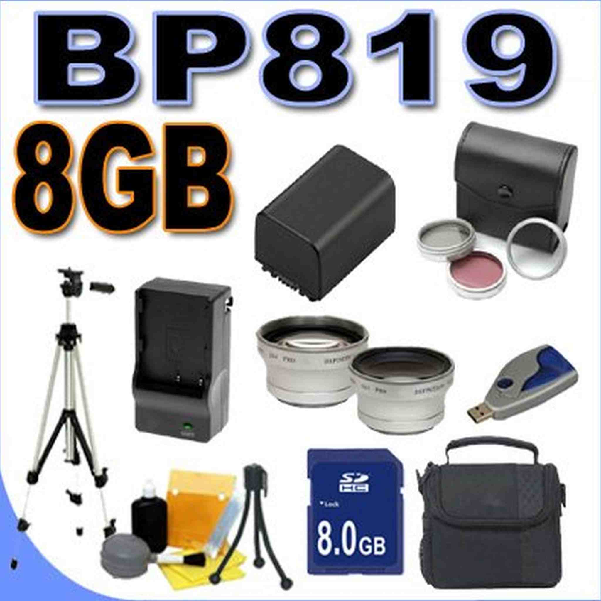 BigVALUEInc BP-819 Replacement Battery/Rapid Charger Tele/Wide Lens 8GB SD Filter Kit Bundle for Canon HD 37mm Camcorder