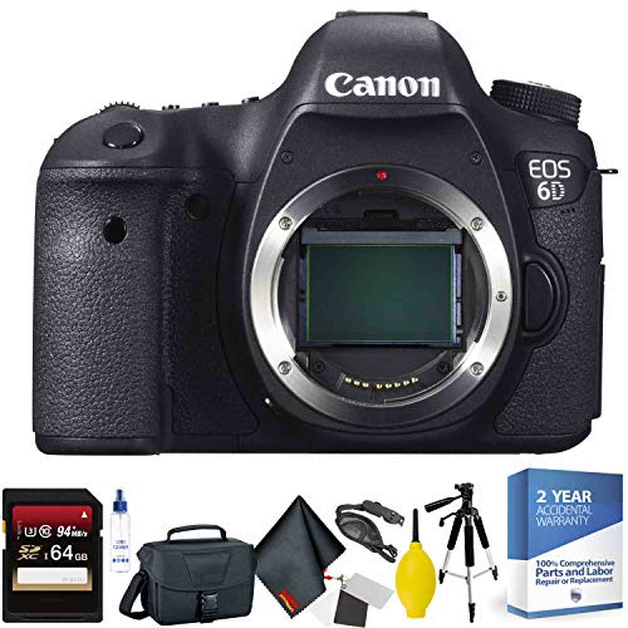 Canon EOS 6D DSLR Camera Body Only - Open Box + 64GB Memory Card + Mega Accessory Kit + 2 Year Accidental Warranty Canon