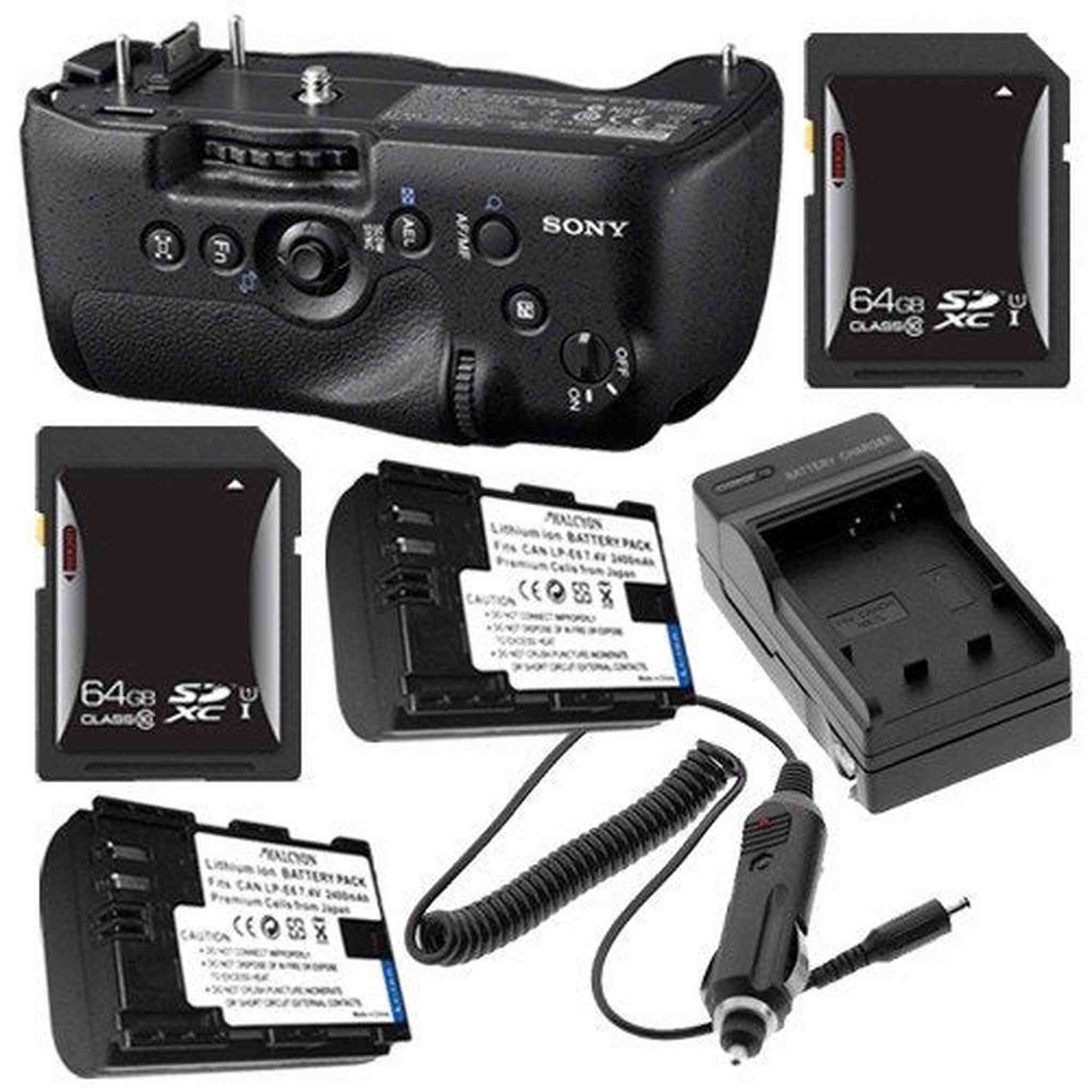 Sony Vertical Battery Grip for Alpha A99 DSLR Camera + NP-FM500H Battery + External Charger + 64GB SDXC Card Saver Bundl