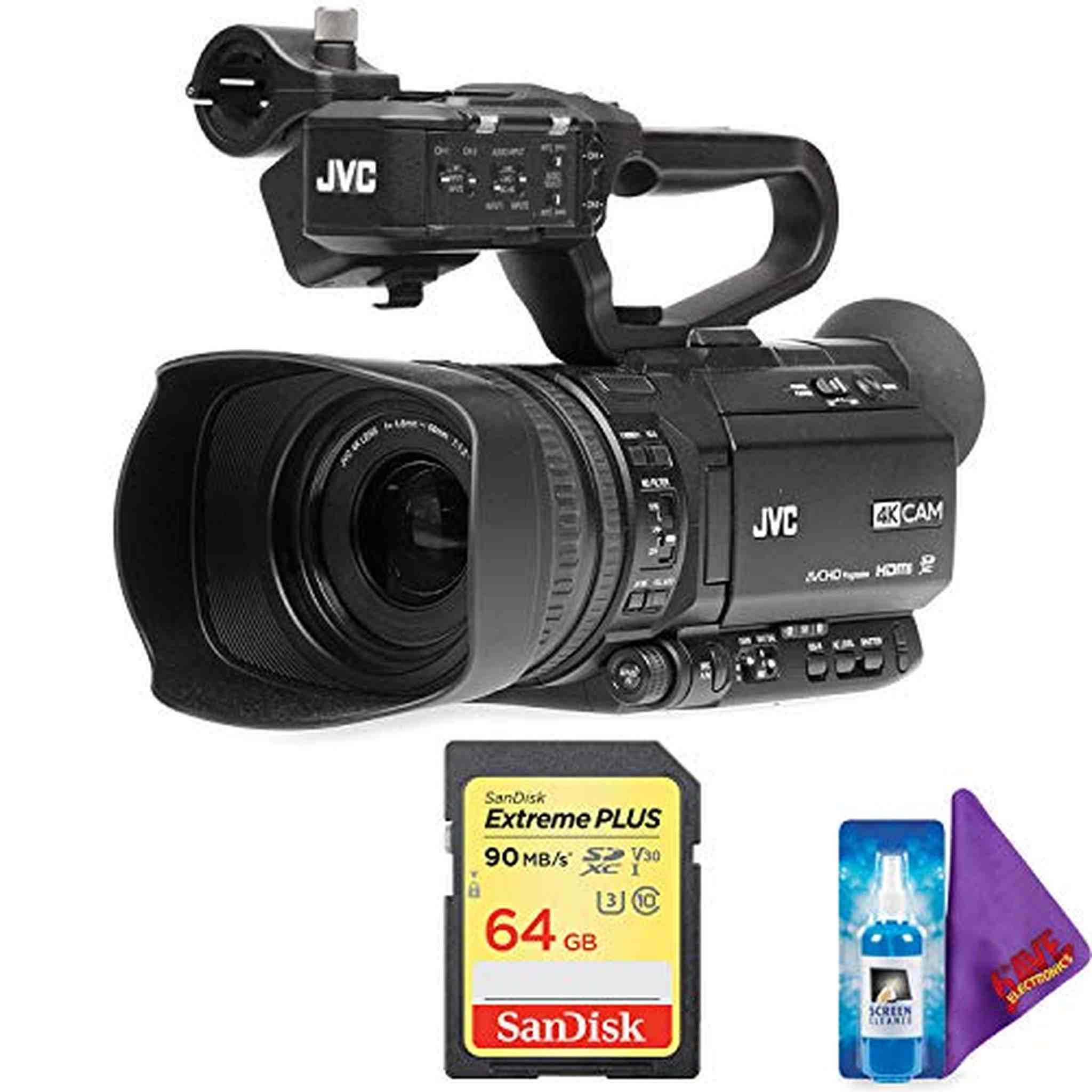 JVC GY-HM250 UHD 4K Streaming Camcorder with Built-in Lower-Thirds Graphics + Pro Memory Card