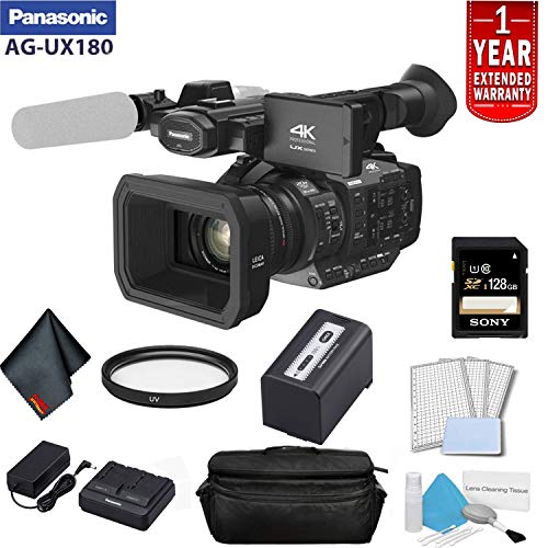 Panasonic AG-UX180 4K Premium Professional Camcorder Bundle with 1 Year Extended Warranty, Sony 128GB SDXC Memory Card,