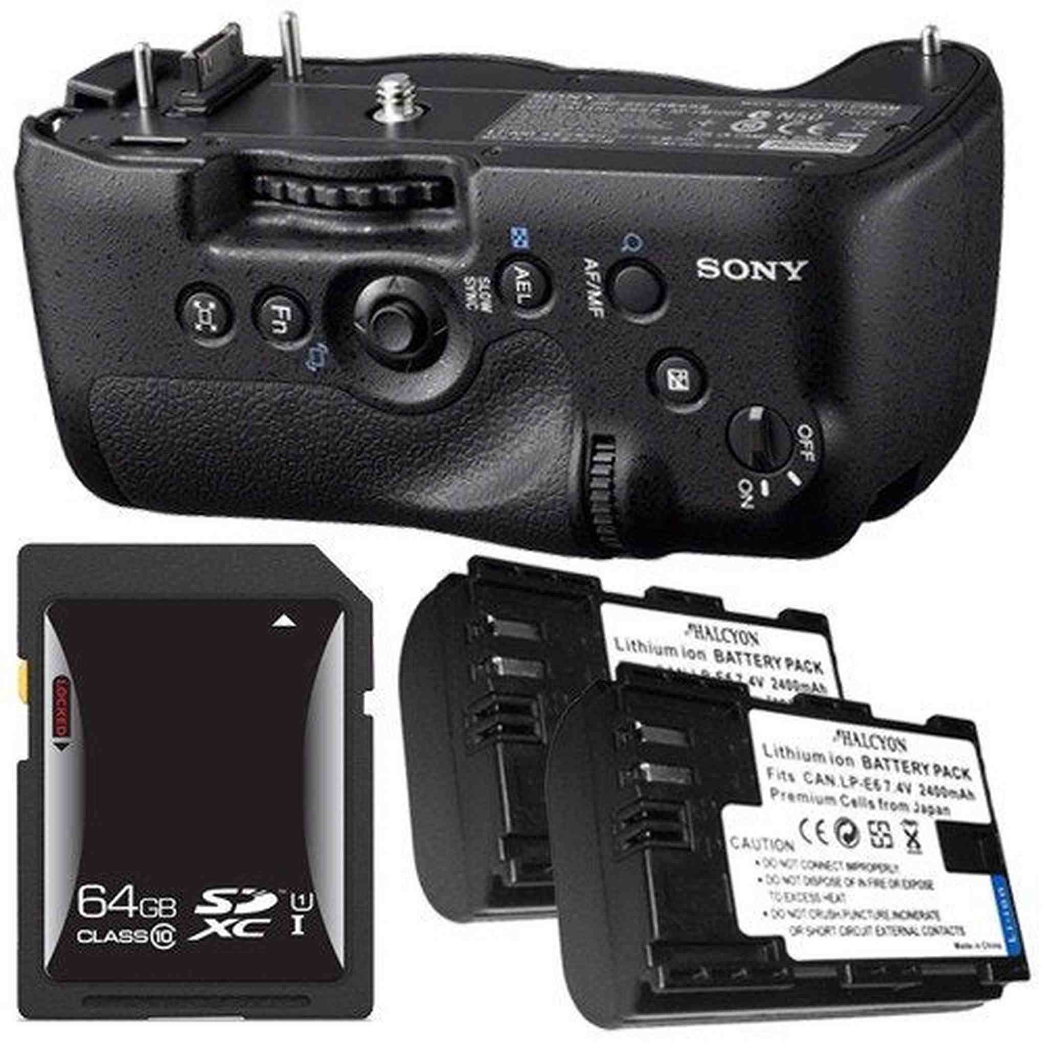 Sony Vertical Battery Grip for Alpha A99 DSLR Camera + NP-FM500H Battery + 64GB SDXC Card Saver Bundle