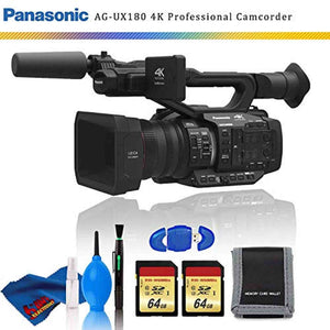 Panasonic AG-UX180 4K Premium Professional Camcorder + Memory Card Kit + Cleaning Kit
