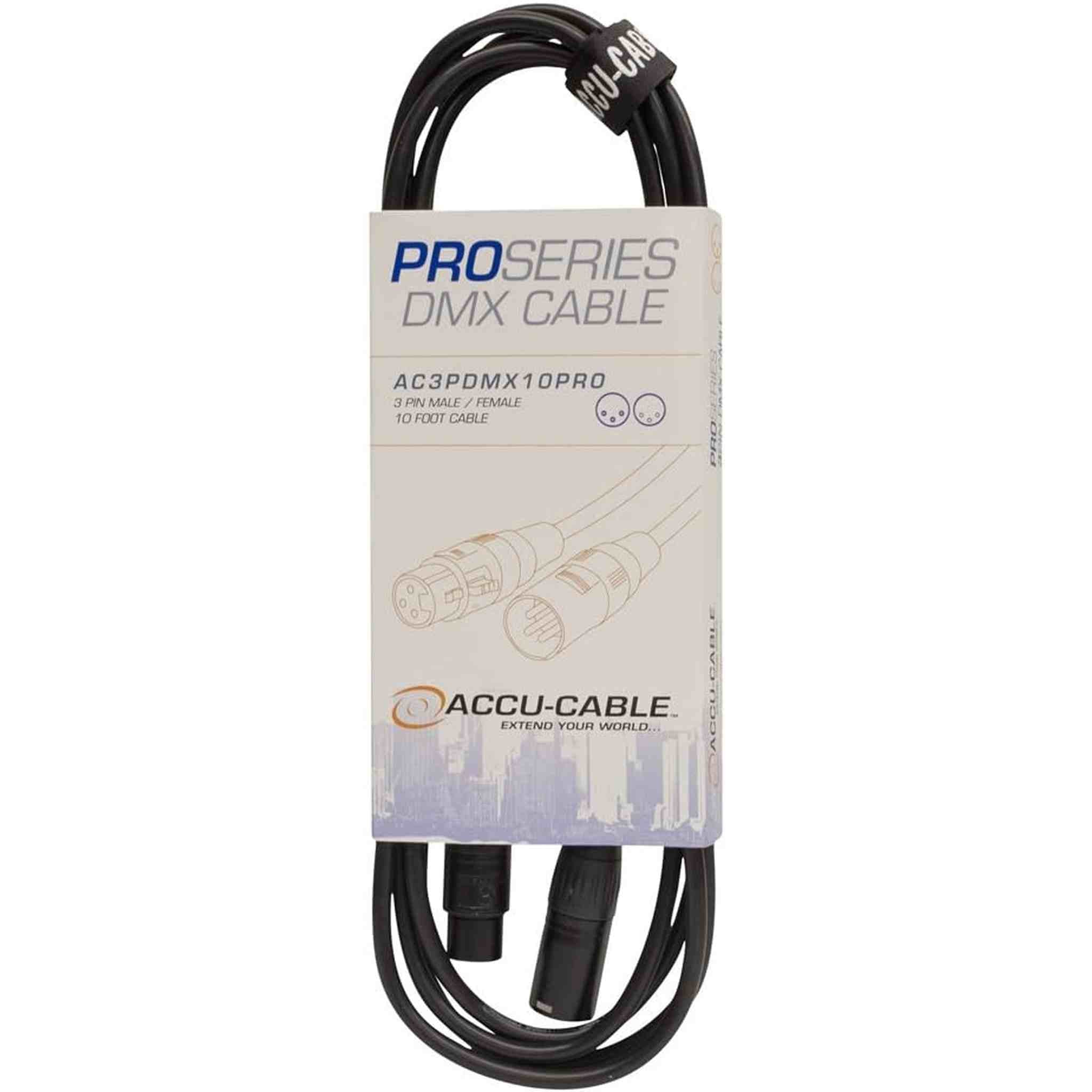 Accu Cable, PRO Series DMX Stage Light Cable, 3 Pin Connection AC3PDMX10PRO 10 FT