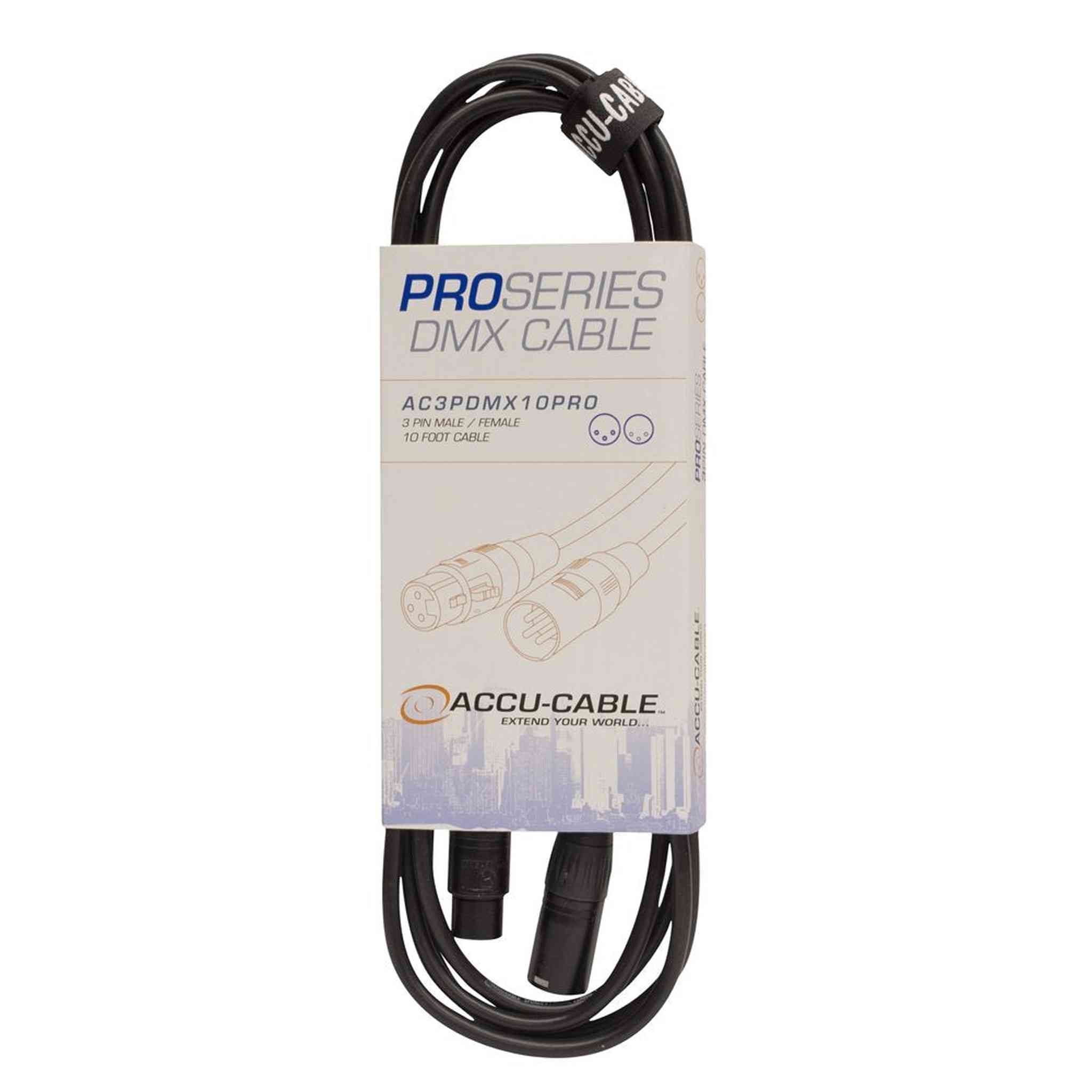 Accu Cable, PRO Series DMX Stage Light Cable, 3 Pin Connection AC3PDMX10PRO 10 FT Accu
