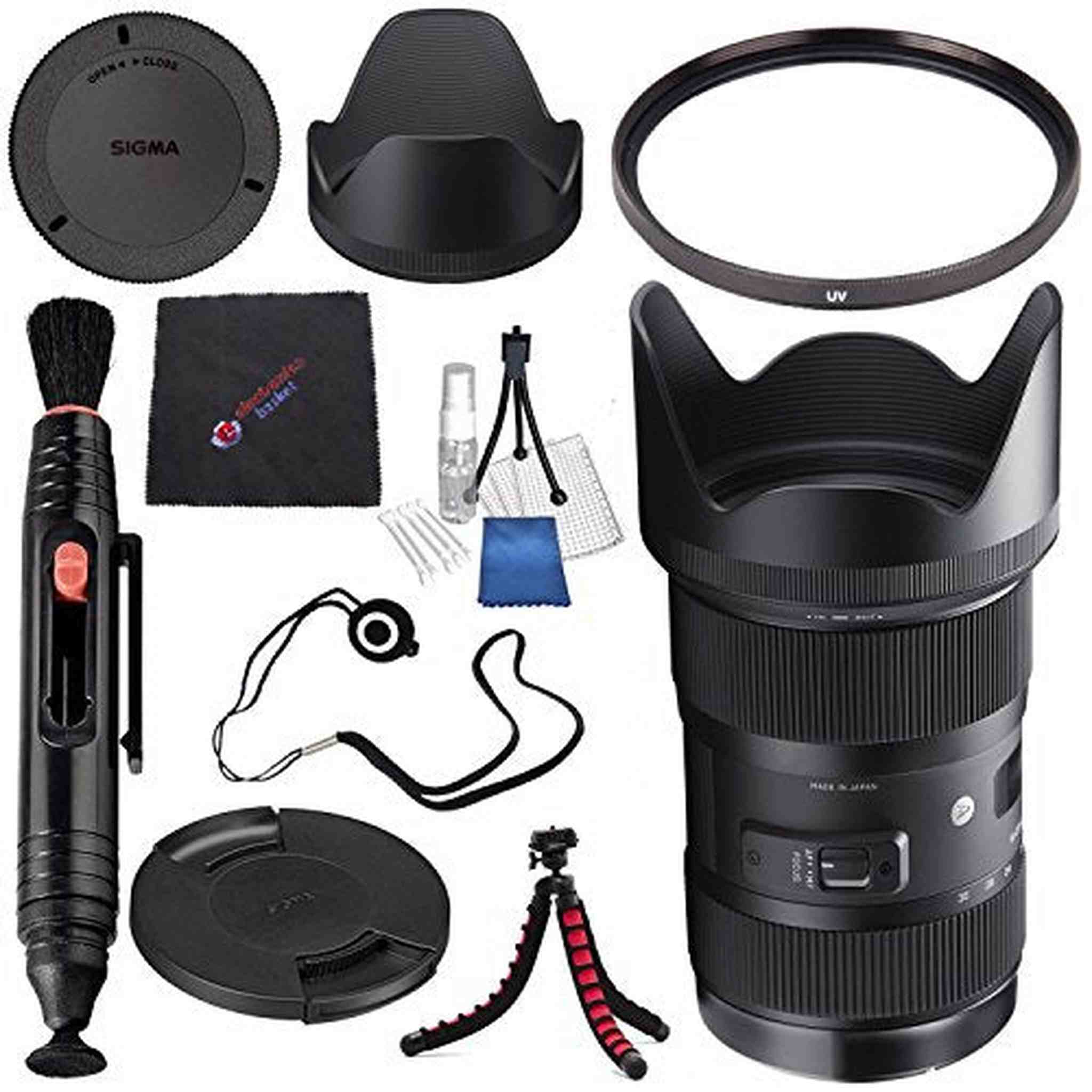 Sigma 18-35mm f/1.8 DC HSM Art Lens for Canon #210101 + Lens Pen Cleaner + Microfiber Cleaning Cloth + Lens Capkeeper + Deluxe Cleaning Kit + Flexible Tripod Bundle International Model No Warranty