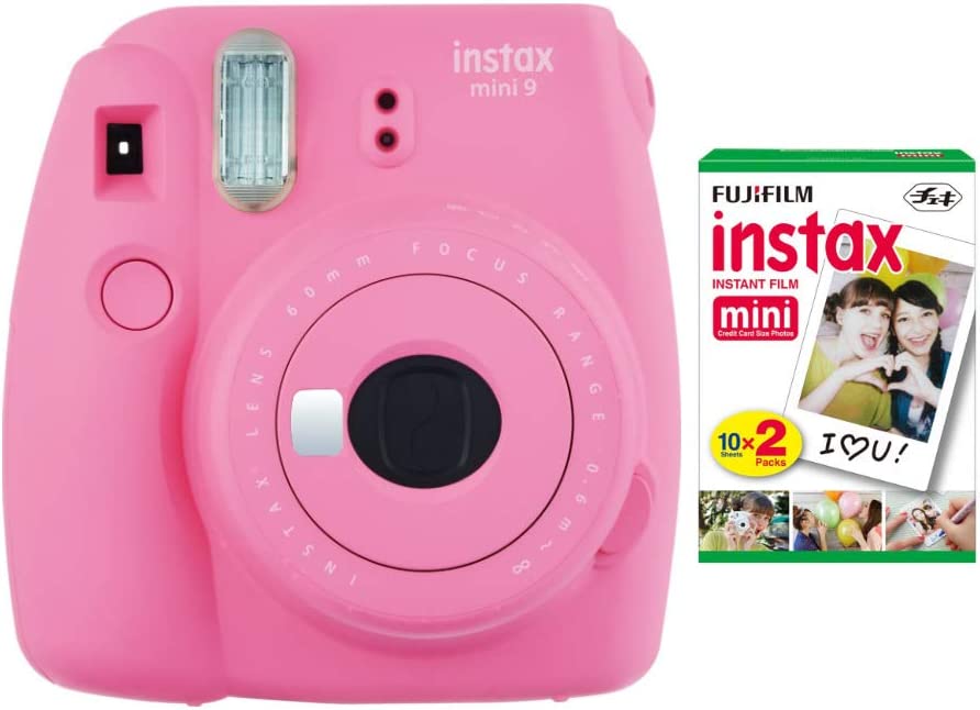 Fujifilm Instax Mini 9 Instant Camera (Flamingo Pink) with 20 Mini Films Bundle