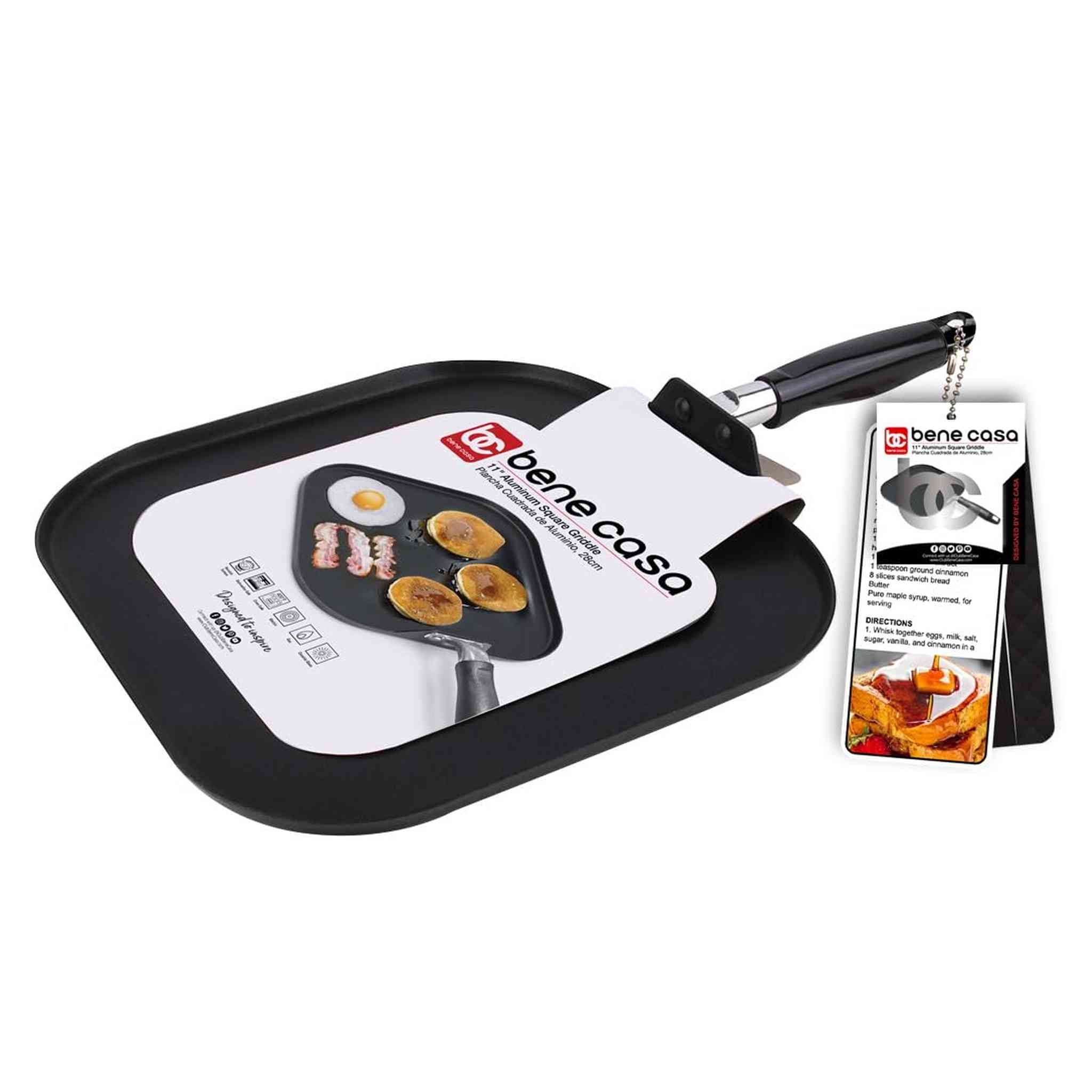 Bene Casa 11-Inch Square Nonstick Aluminum Griddle | Dishwasher Safe | Stovetop Suitable | Fast, Even Cooking | Lightweight and Sturdy. Bene Casa